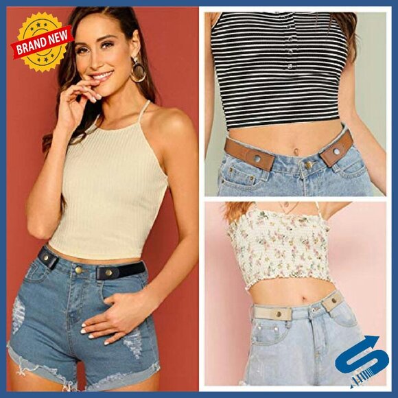 Adjustable Elastic No-Buckle Belt for Jeans Pants, Leather & Elastic Material main image 8